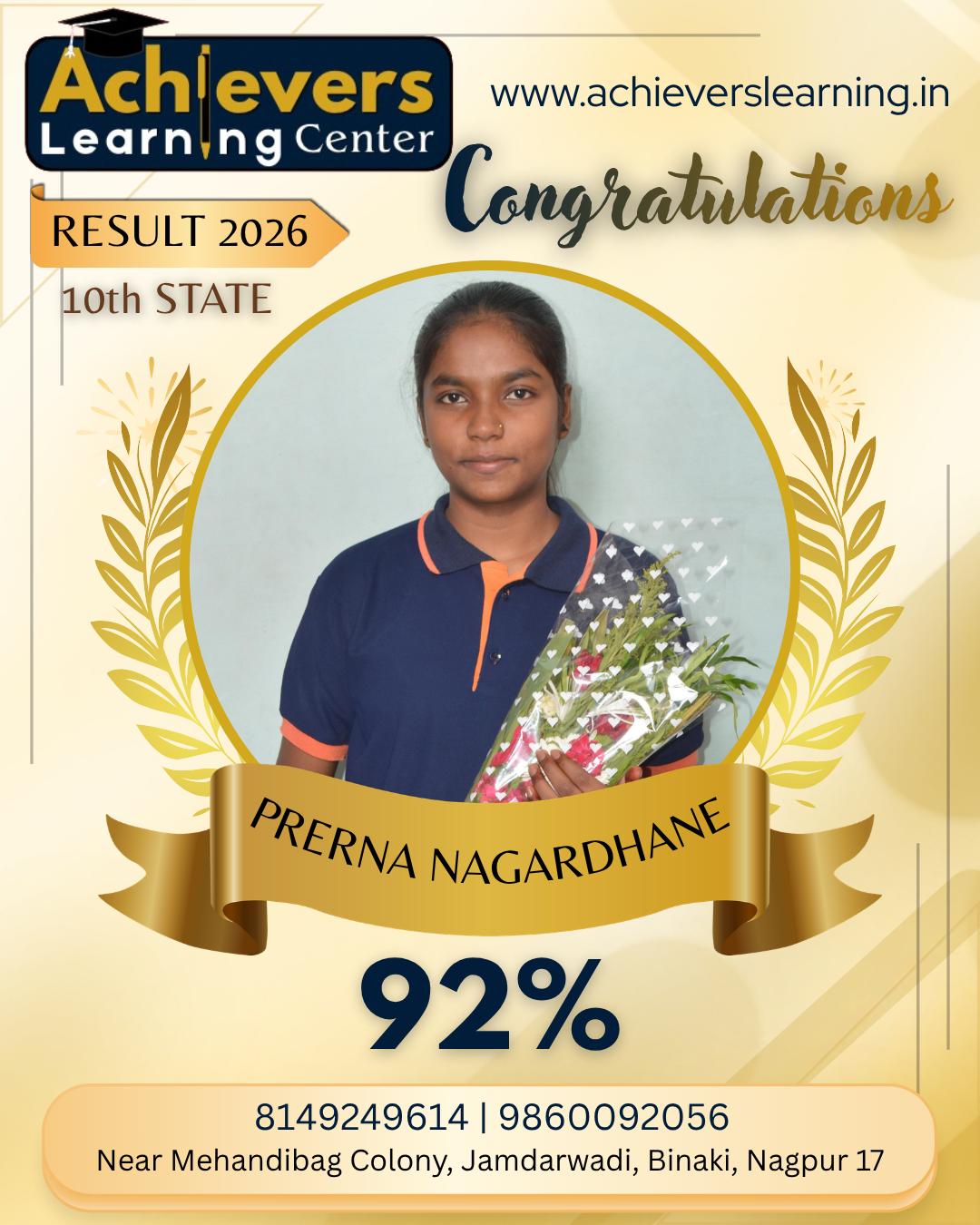 Prerna Achievers Learning Center Result 2026